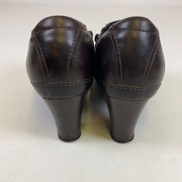 Clarks Artisan Brown Leather High Heel Clogs Size 8.5 A3 - Picture 7 of 10